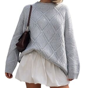 Blue Pastel Fate Cable Knit Swearer Small Costal Spring Cozy Cottage